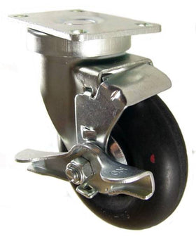 4" x 1-1/4" Neoprene Wheel Swivel Caster with Top Lock Brake - 200 Lbs Capacity