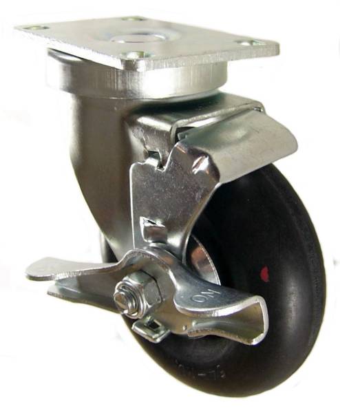 4" x 1-1/4" Neoprene Wheel Swivel Caster with Top Lock Brake - 200 Lbs Capacity