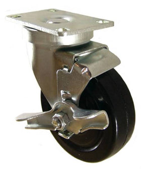 4" x 1-1/4" Hard Rubber Swivel Caster with brake - 350 Lbs Capacity