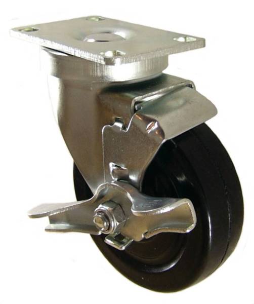 4" x 1-1/4" Hard Rubber Swivel Caster with brake - 350 Lbs Capacity