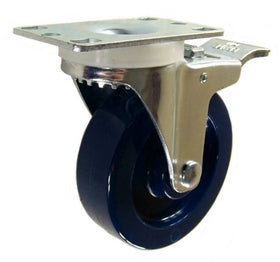 4" x 1-1/4" Solid Polyurethane Swivel Caster with total lock brake - 350 Lbs Capacity