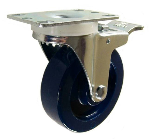 4" x 1-1/4" Solid Polyurethane Swivel Caster with total lock brake - 350 Lbs Capacity