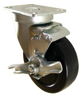4" x 1-1/4" Hard Rubber (Ball Bearings) Swivel Caster with brake - 350 Lbs Capacity
