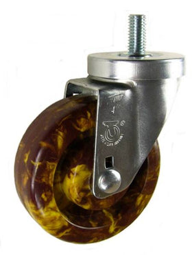 4" x 1-1/4" High Temp Epoxy Resin Wheel  Swivel Caster with 1/2" Threaded Stem & Brake - 350 Lbs Capacity