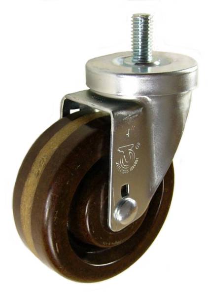 4" x 1-1/4" High Temp Phenolic Wheel  Swivel Caster with 1/2" Threaded Stem - 350 Lbs Capacity