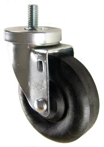 4" x 1-1/4" High Temp Round Tread Wheel Swivel Caster with 1/2" Threaded Stem - 350 Lbs Capacity