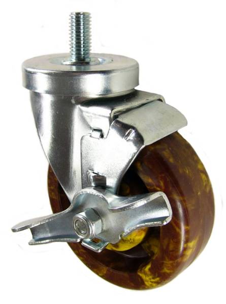 4" x 1-1/4" High Temp Epoxy Resin Wheel  Swivel Caster with 1/2" Threaded Stem & Brake - 350 Lbs Capacity