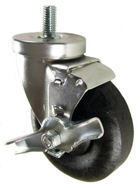 4" x 1-1/4" High Temp Round Tread Wheel Swivel Caster with 1/2" Threaded Stem & Brake - 350 Lbs Capacity