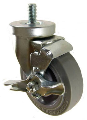 4" x 1-1/4" Thermoplastic Rubber (TPR) Wheel Swivel Brake Caster with 1/2" x 1" Long Threaded Stem - 320 lbs Capacity