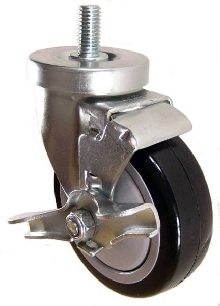 4" x 1-1/4" Polyurethane Wheel Swivel Caster with 1/2" Threaded Stem & Brake - 350 Lbs Capacity