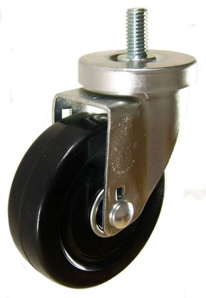 4" x 1-1/4" Hard Rubber Wheel (ball bearings) Swivel Caster with 1/2" Threaded Stem - 300 Lbs Capacity