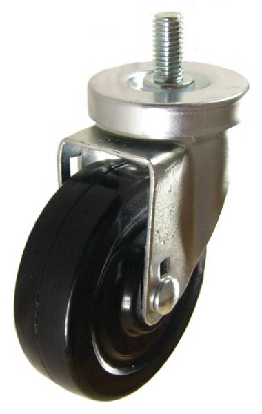 4" x 1-1/4" Soft Rubber Wheel Swivel Caster with 1/2" Threaded Stem - 350 Lbs Capacity