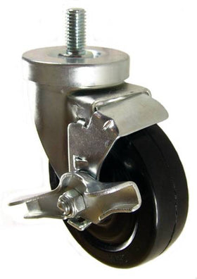 4" x 1-1/4" Heavy Duty Plastic Wheel Swivel Caster with 1/2" Threaded Stem and Brake - 350 Lbs Capacity