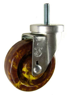 4" x 1-1/4" High Temp Epoxy Resin Wheel  Swivel Caster with 1/2" Threaded Stem & Brake - 350 Lbs Capacity