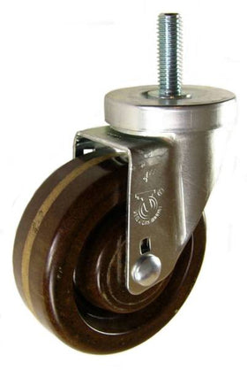 4" x 1-1/4" High Temp Phenolic Wheel  Swivel Caster with 1/2" Threaded Stem - 350 Lbs Capacity