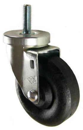 4" x 1-1/4" High Temp Round Tread Wheel Swivel Caster with 1/2" Threaded Stem - 350 Lbs Capacity