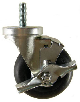4" x 1-1/4" Neoprene Wheel Swivel Caster with 1/2" Threaded Stem & Brake - 200 Lbs Capacity