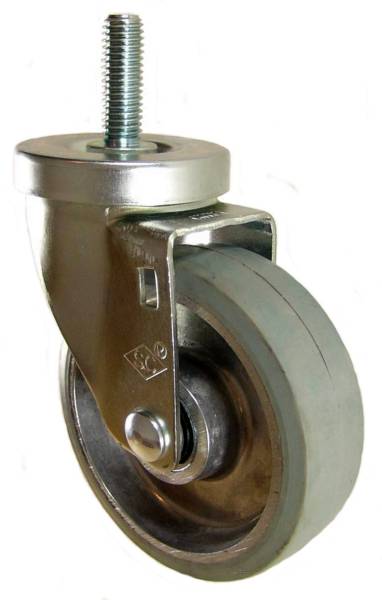 4" x 1-1/4" Rubber on Aluminum Wheel Swivel Caster with 1/2" Threaded Stem - 300 Lbs Capacity