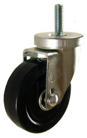 4" x 1-1/4" Soft Rubber Wheel ball bearings Swivel Caster with 1/2" Threaded Stem - 350 Lbs Capacity