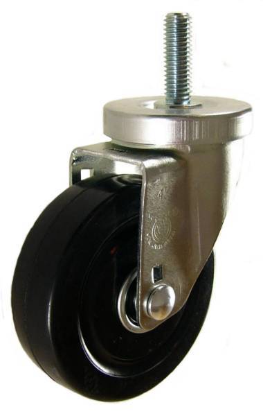 4" x 1-1/4" Hard Rubber Wheel (ball bearings) Swivel Caster with 1/2" Threaded Stem - 300 Lbs Capacity