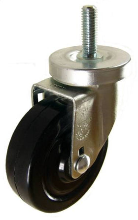 4" x 1-1/4" Soft Rubber Wheel Swivel Caster with 1/2" Threaded Stem - 350 Lbs Capacity