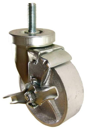4" x 1-1/4" Semi-Steel Wheel Swivel Brake Caster with 1/2" Threaded Stem - 350 Lbs Capacity
