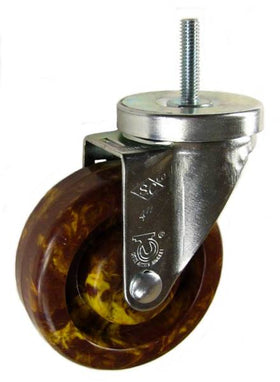 4" x 1-1/4" High Temp Epoxy Resin Wheel  Swivel Caster with 3/8" Threaded Stem & Brake - 350 Lbs Capacity