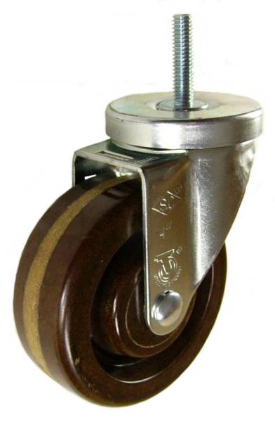 4" x 1-1/4" High Temp Phenolic Wheel  Swivel Caster with 3/8" Threaded Stem - 350 Lbs Capacity