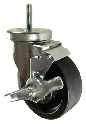 4" x 1-1/4" High Temp Wheel  Swivel Caster with 3/8" Threaded Stem & Brake - 350 Lbs Capacity