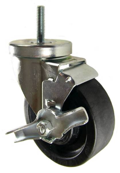 4" x 1-1/4" High Temp Wheel  Swivel Caster with 3/8" Threaded Stem & Brake - 350 Lbs Capacity