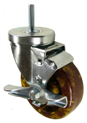 4" x 1-1/4" High Temp Epoxy Resin Wheel  Swivel Caster with 3/8" Threaded Stem & Brake - 350 Lbs Capacity