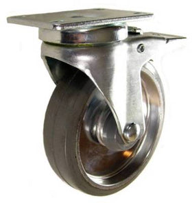 5" x 1-1/4" Rubber on Aluminum Wheel Swivel Caster with Total Lock Brake - 275 Lbs Capacity