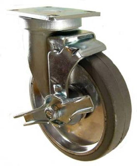 5" x 1-1/4" Rubber on Aluminum Wheel Swivel Caster with Brake - 275 Lbs Capacity