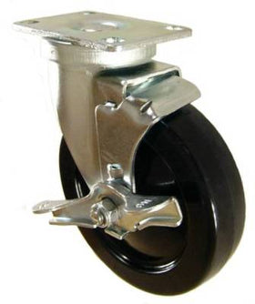 5" x 1-1/4" Hard Rubber Wheel Swivel Caster with Brake - 300 Lbs Capacity