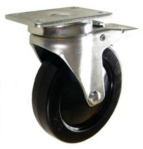 5" x 1-1/4" Soft Rubber Swivel Caster with Total Lock Brake - 250 Lbs Capacity