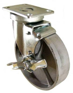 5" x 1-1/4" Steel Wheel Swivel Caster with Brake - 350 Lbs Capacity
