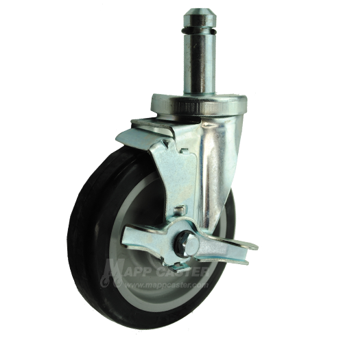 5" x 1-1/4" Polyurethane Wheel Caster with 7/8" x 2-3/16" Grip Ring Stem with Brake - 300 Lbs Capacity
