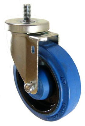5" x 1-1/4" Elastic Rubber Wheel Swivel Caster with 1/2"-10 X 1" Long Threaded Stem - 350 Lbs Capacity