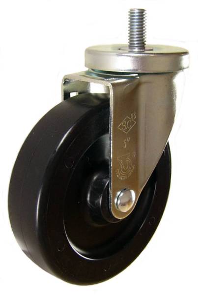 5" x 1-1/4" Heavy Duty Plastic Wheel Swivel Caster with 1/2" Threaded Stem - 350 Lbs Capacity