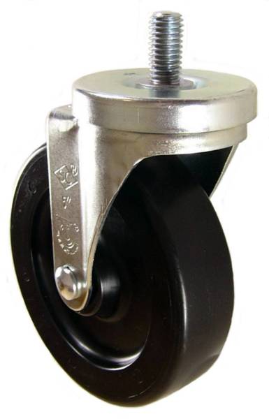 5" x 1-1/4" Heavy Duty Plastic Wheel Swivel Caster with 1/2" Threaded Stem - 350 Lbs Capacity