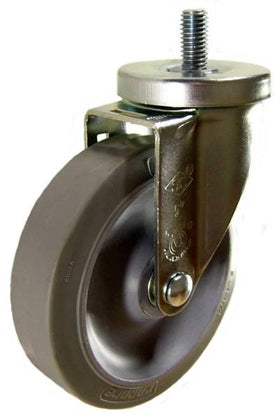 5" x 1-1/4" Thermoplastic Rubber Wheel (ball bearings) Swivel Caster w/ 1/2" x 1" long Threaded Stem - 350 Lbs Capacity
