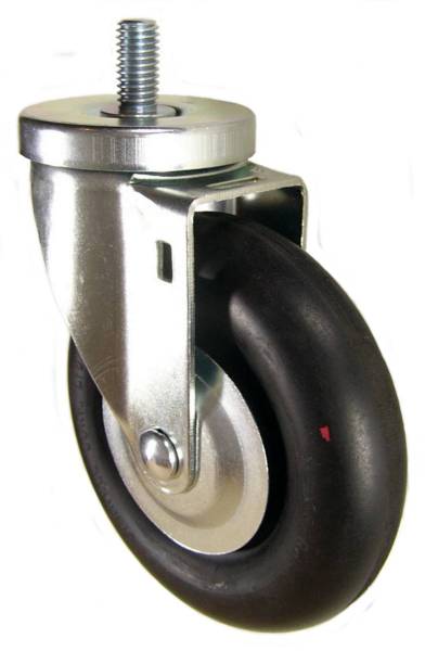 5" x 1-1/4" Neoprene Rubber Wheel Swivel Caster with 1/2" Threaded Stem - 350 Lbs Capacity