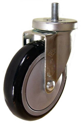 5" x 1-1/4" Polyurethane Wheel Swivel Caster with 1/2" Threaded Stem - 350 Lbs Capacity