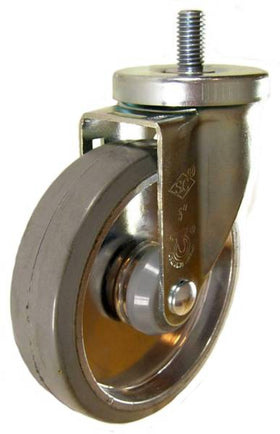 5" x 1-1/4" Rubber on Aluminum Wheel Swivel Caster with 1/2" Threaded Stem - 300 Lbs Capacity