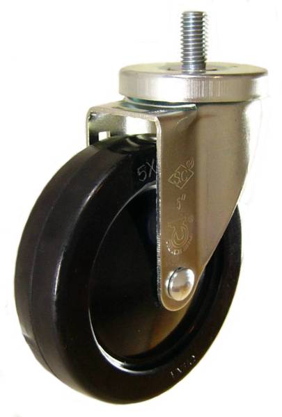 5" x 1-1/4" Hard Rubber Wheel Swivel Caster with 1/2" Threaded Stem - 350 Lbs Capacity