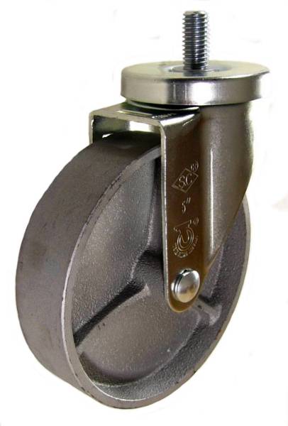 5" x 1-1/4" Semi-Steel Wheel Swivel Caster with 1/2" Threaded Stem - 350 Lbs Capacity