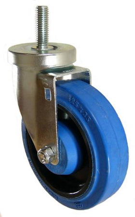 5" x 1-1/4" Elastic Rubber Wheel Swivel Caster with 5" x 1-1/4" Elastic Rubber Wheel Swivel Caster with 1/2"-10 X 1-1/2" Long Threaded Stem - 350 Lbs Capacity