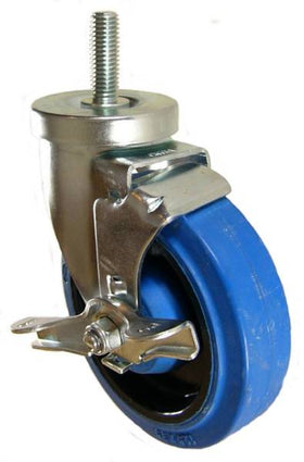 5" x 1-1/4" Elastic Rubber Wheel Swivel Caster with 5" x 1-1/4" Elastic Rubber Wheel Swivel Brake Caster with 1/2"-10 X 1-1/2" Long Threaded Stem - 350 Lbs Capacity
