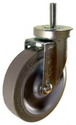 5" x 1-1/4" Thermoplastic Rubber Wheel (ball bearings) Swivel Caster w/ 1/2" x 1-1/2" long Threaded Stem - 350Lbs Capacity