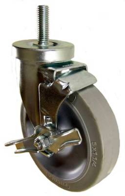 5" x 1-1/4" Thermoplastic Rubber Wheel (ball bearings) Swivel Brake Caster w/ 1/2" x 1-1/2" long Threaded Stem - 350Lbs Capacity